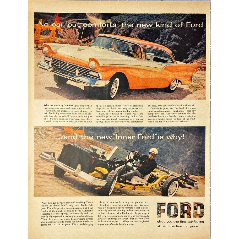 Ford "Gives You the Fine Car Feeling at Half the Price" Vintage Print Ad 1957 - Picture 1 of 3